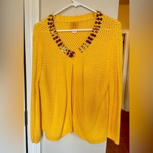 Ruby Rd. Women’s Open Weave Gorgeous Bright Yellow Cardigan Sweater Size L